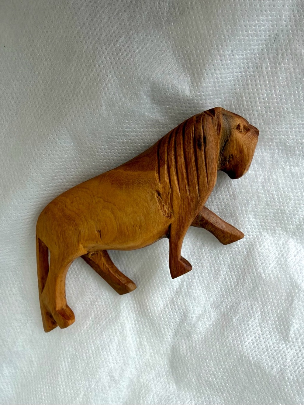 Hand Carved Wooden Lion Figurine Folk Art Sculpture